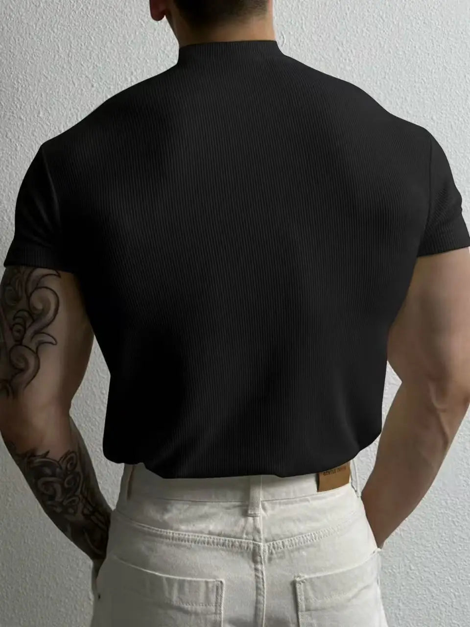 Men sportswear spring summer fashion Men's T-shirt Small high collar stripe shirt short sleeve fitness top leisure sport T-shir