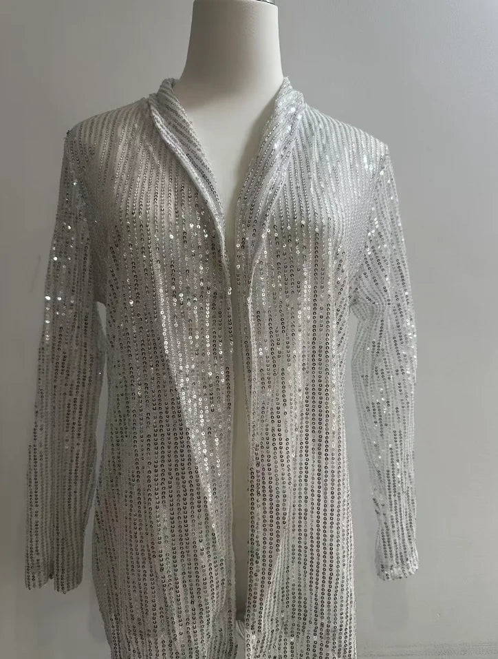 Spring Autumn Blazers Women Sequins Blazer Sequin Shimmer Jacket Top Casual Long Sleeve Glitter Party Shiny Lapel Coat Outerwear
