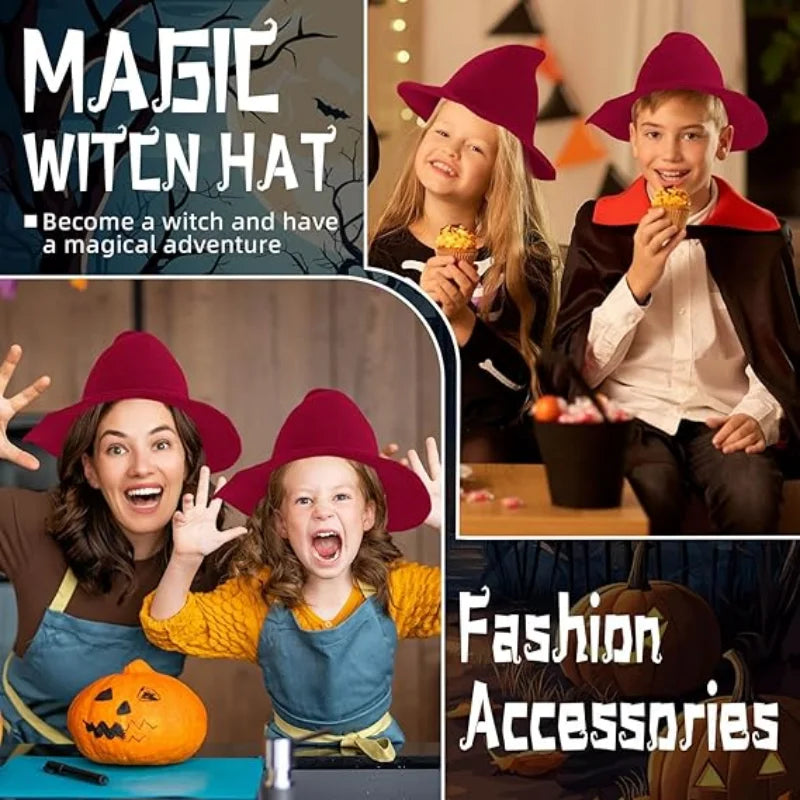 Women Witch Hat for Halloween Wool Hats Wide Brim Spire Knitted Cap Party and Daily