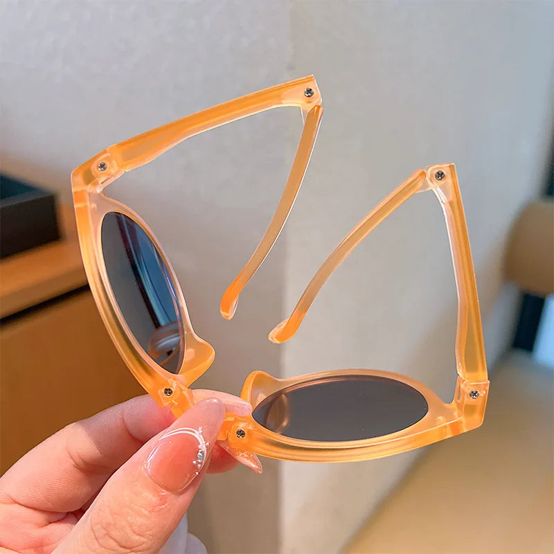 Children'S Colored Sunglasses  Foldable Round Frame Sun Glasses Boys Girls Uv400 Ultraviolet Eyepiece For Ages 2-8 Years Kids