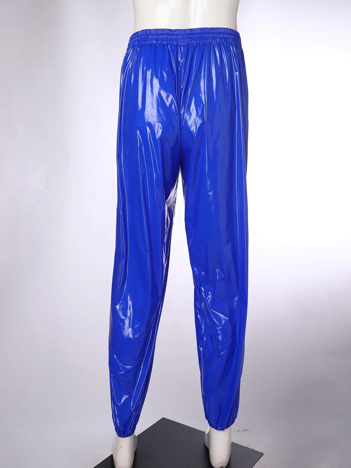 Mens Shiny Waterproof Jogging Pants Y2K Drawstring Waistband Side Pockets Trousers Track Baggy Glossy Pants Hip Hop Trousers