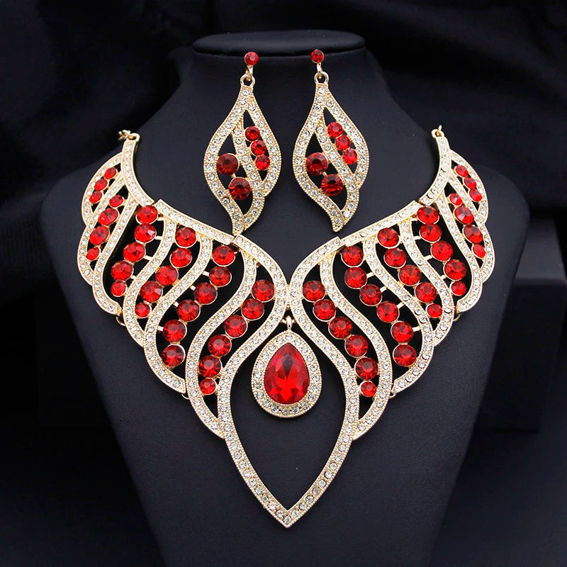 Fashion Jewelry Sets for Women Rhinestone Choker Necklace Sets for Bride Luxury Bridal Wedding Costume Jewelry Party Prom