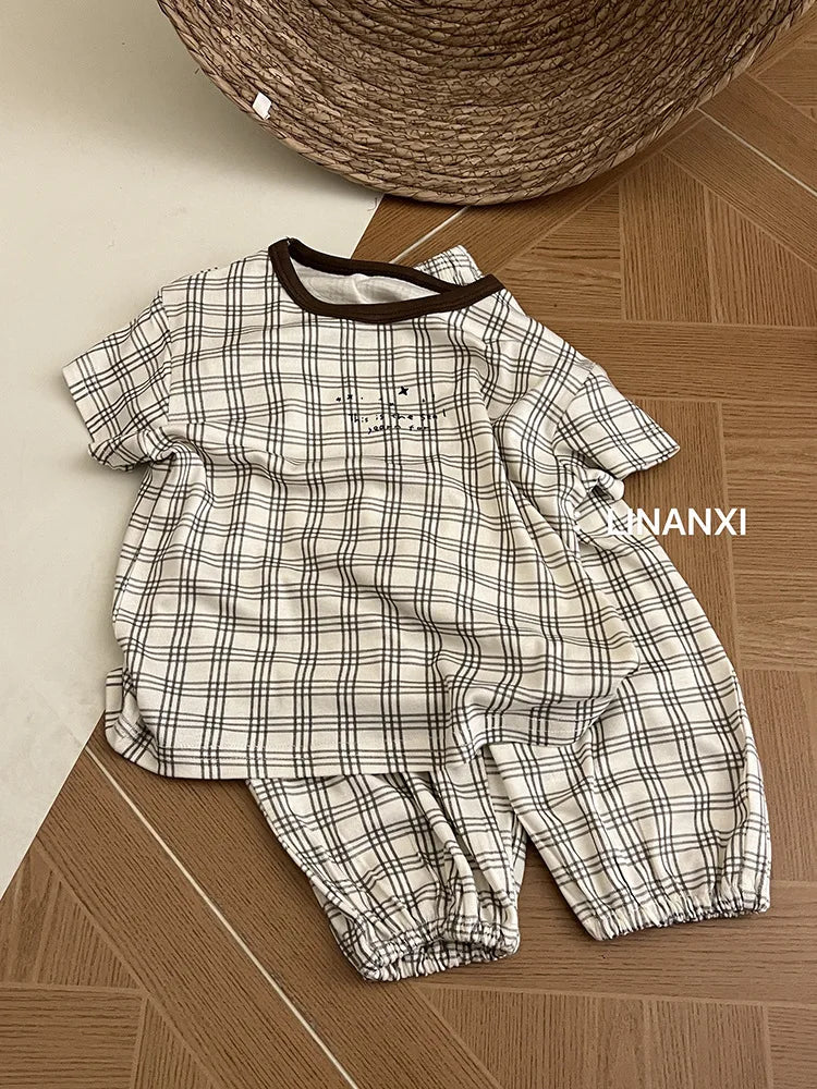 2025 Summer Kids Pajama Sets Home Wear Clothes Children's New Pajamas Knitted Set Cartoon Print Sleepwear Pajama Set
