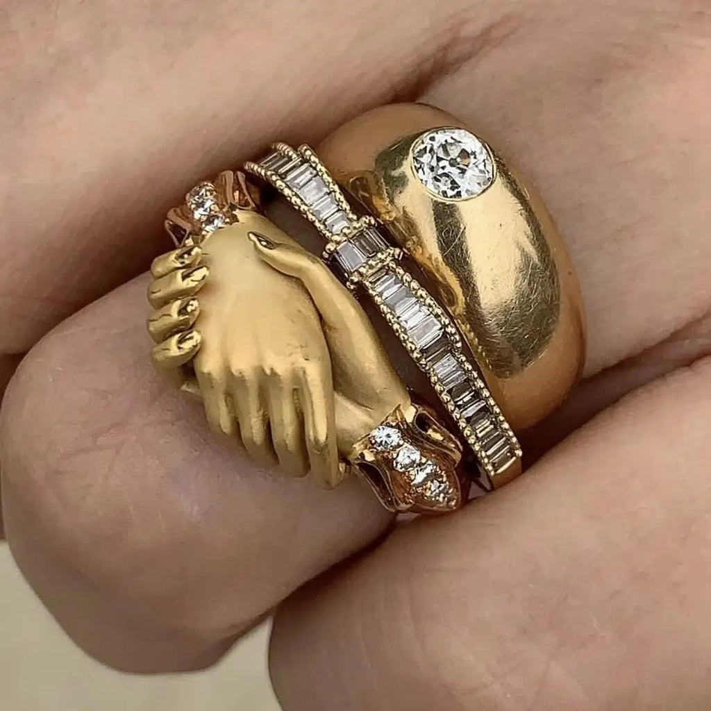 Three Luxury-Style Stacked-Set Diamond-Inlaid Copper Jewelry Rings for Ladies, Suitable for Daily Casual Wear