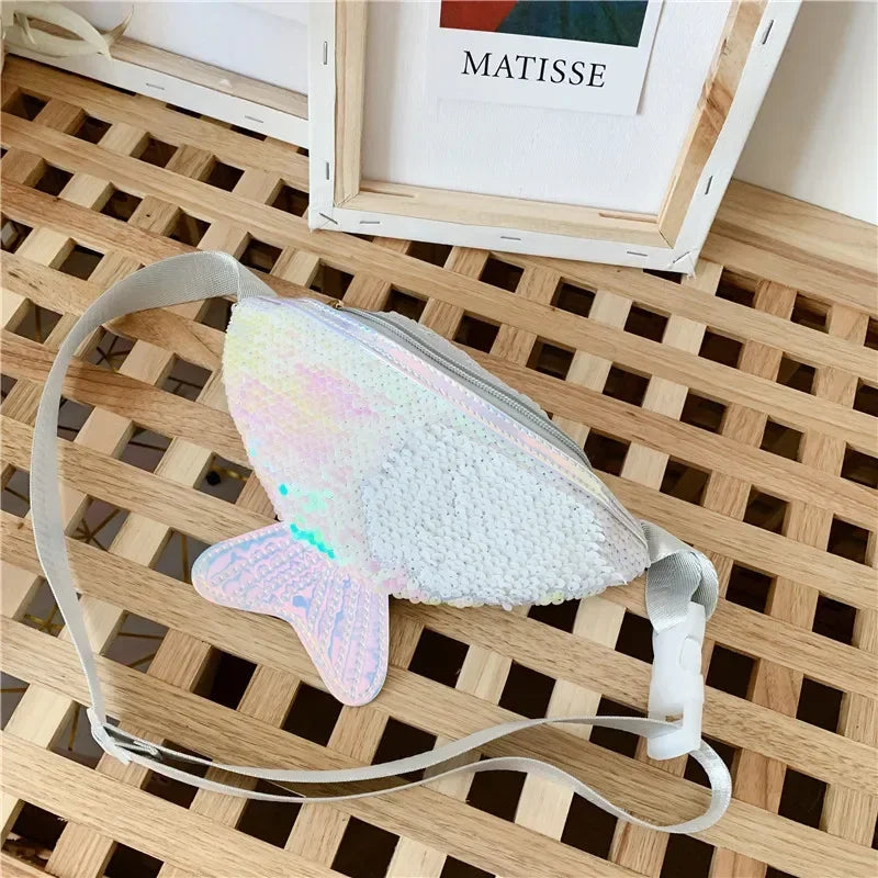 Fashion Kids Bag Sequin Fanny Pack for Girl 2022 Summer Coin Purse Small Belt Bag Shiny Mermaid Waist Pack Children Beach Bags