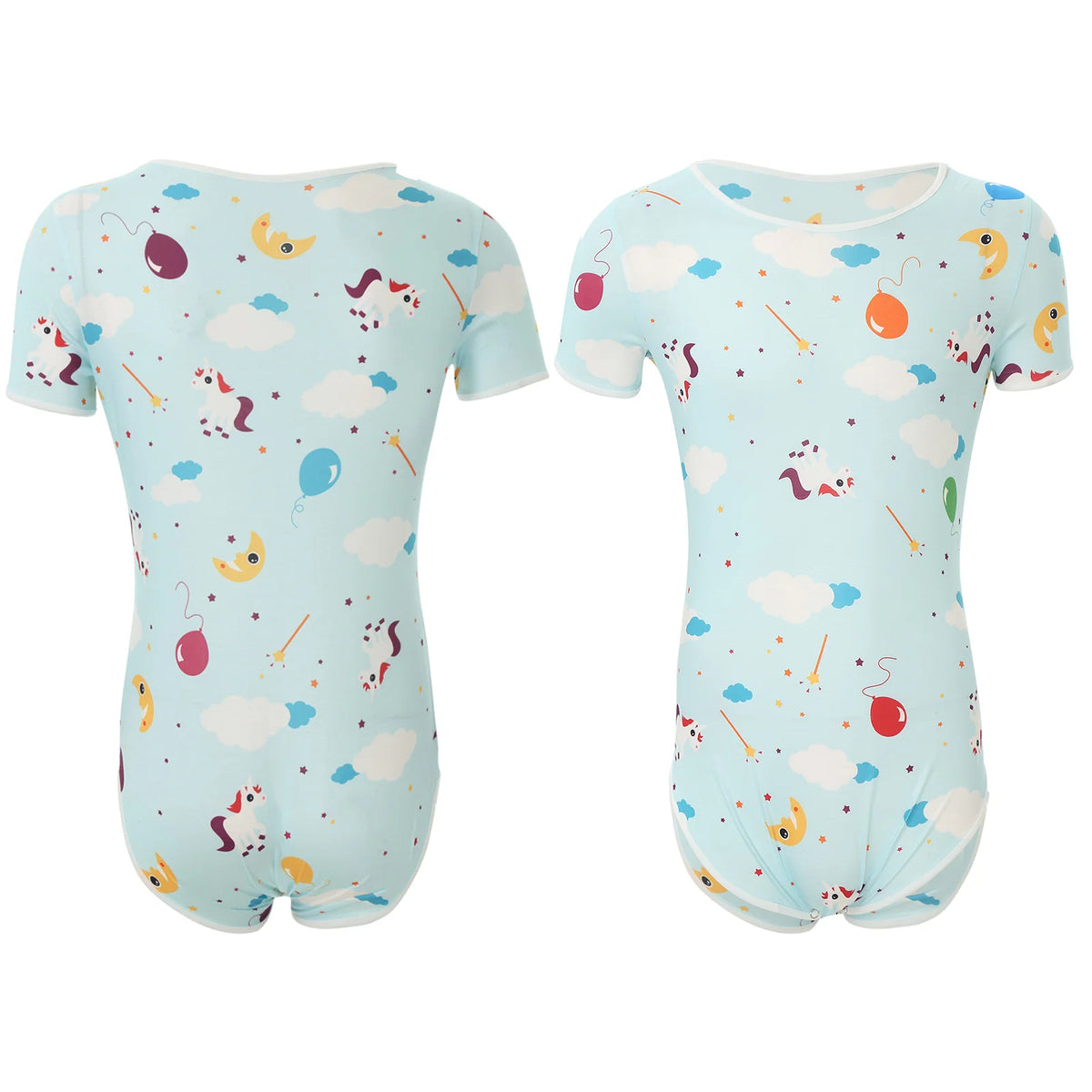 Mens Pajamas Bodysuit Sleepwear Cute Cartoon Print Short Sleeve Leotard Buttoned Crotch Diaper Rompers Pajama Swim Bathing Suit