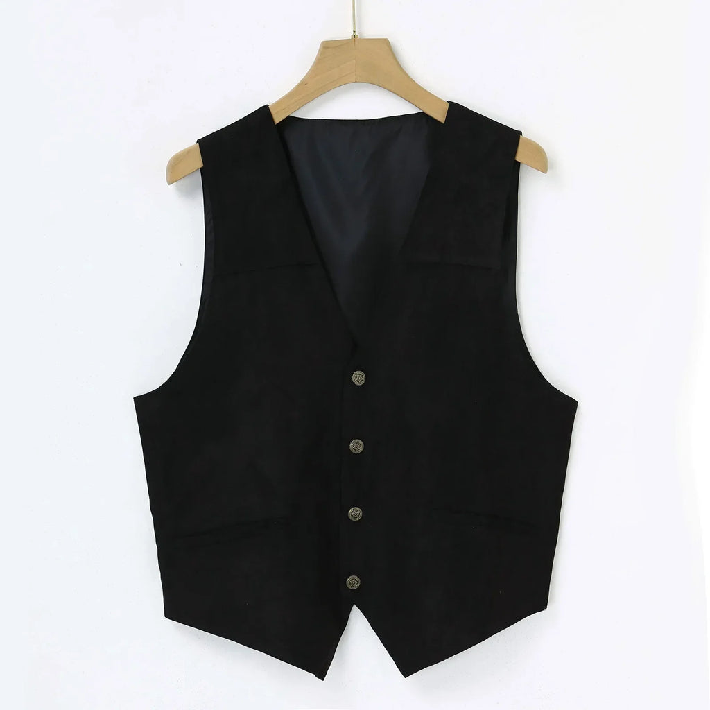 1Men'S Leather Vest V Neck Single-Breasted Western Sleeveless Men Waistcoat Motorcycle Biker Leather Jacket Club Chopper Vest