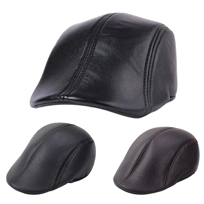 Beret hats for men, wholesale of leather fedora hats for middle-aged and elderly people, winter leather forward hats for both me