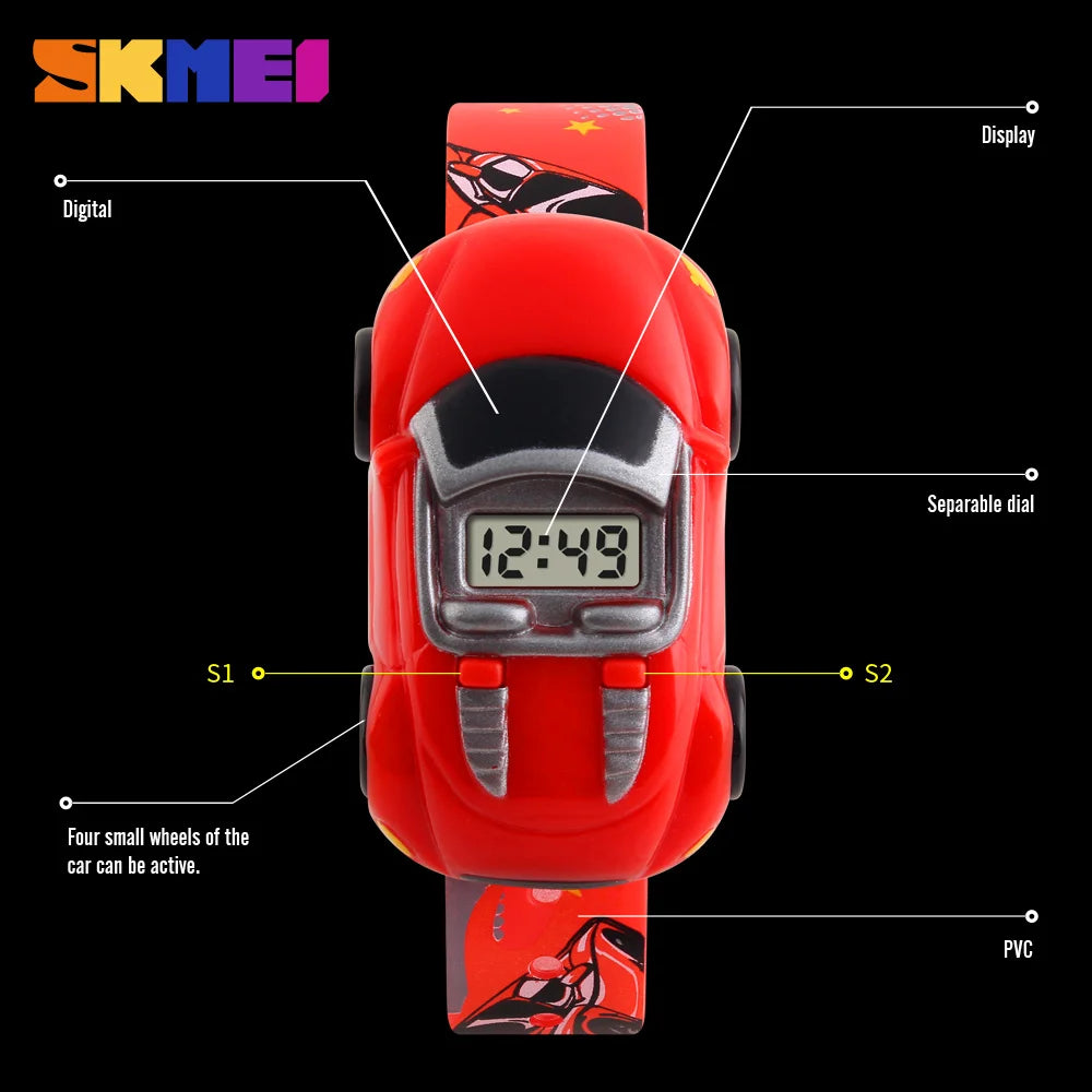 SKMEI Kids Wristwatch Colorful Creative Cartoon Fun Car Mode Children Watches Date Time Clock For Boys Girls Children's Day Gift