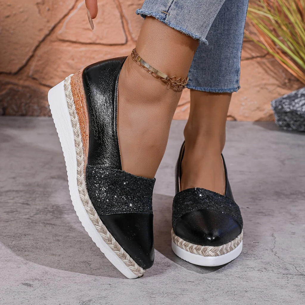 2025 Women Single Sneakers Pointed Head Wedge Platform Shoes for Women Mouth Anti-slip Shallow Casual Sneakers Zapatos Mujer