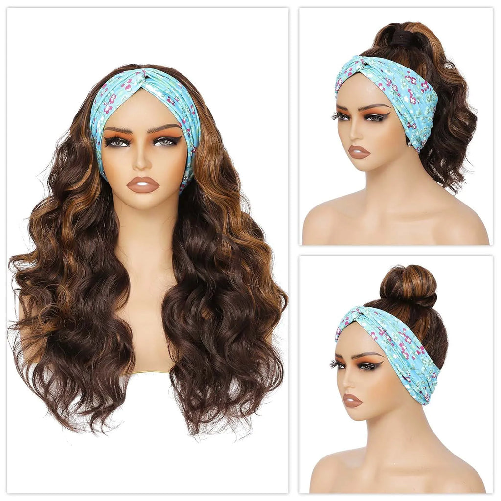 Synthetic Long Wavy Headband Wig for Women Headband Wigs Put On and Go Wig Long Curly Wig for Women Party Daliy Use