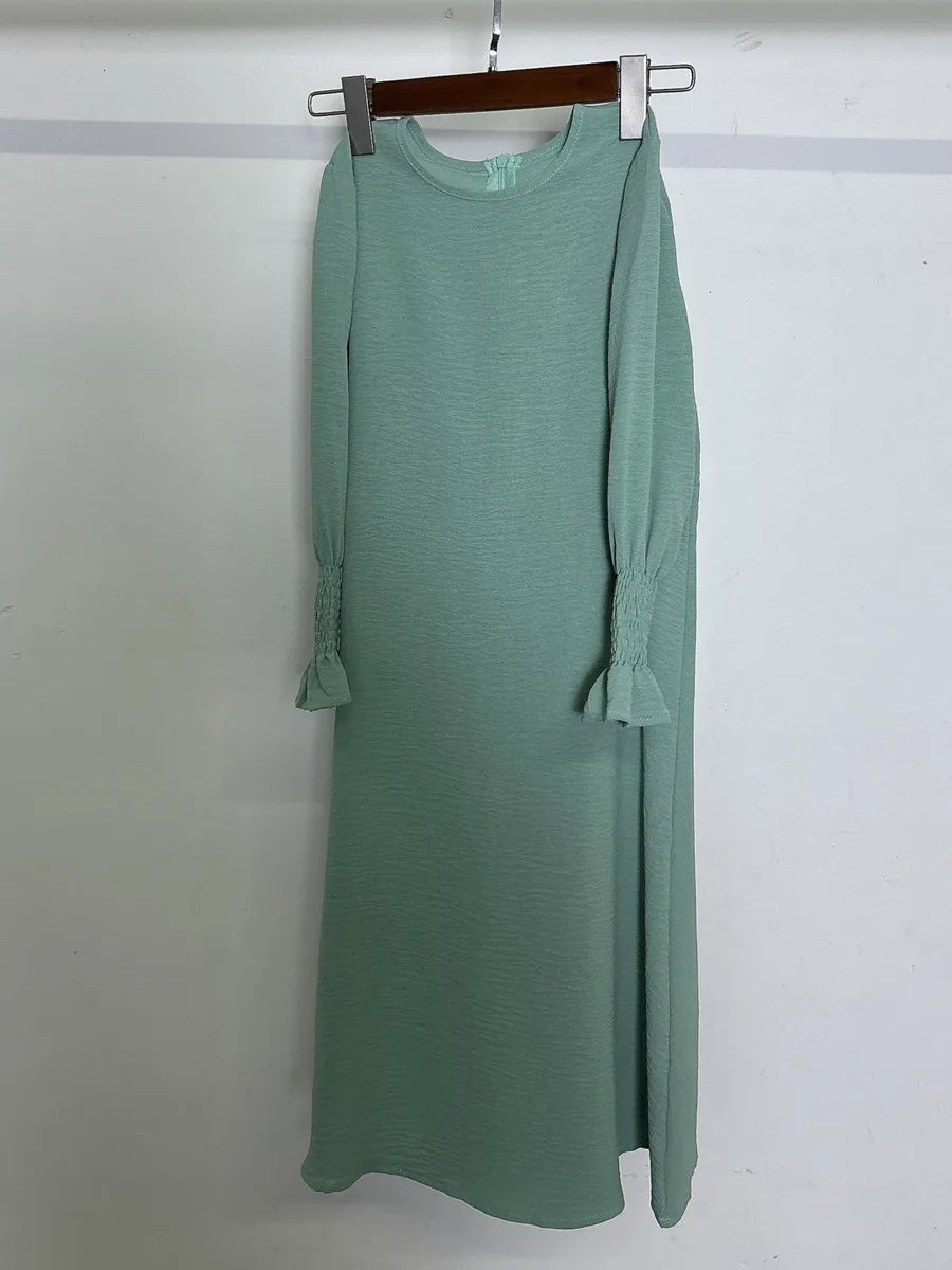 Muslim Kids Girl Dubai Abaya Ruffle Solid Long Dress Modest Ramadan Robe Kaftan Femme Musulmane Islamic Clothing African Dresses
