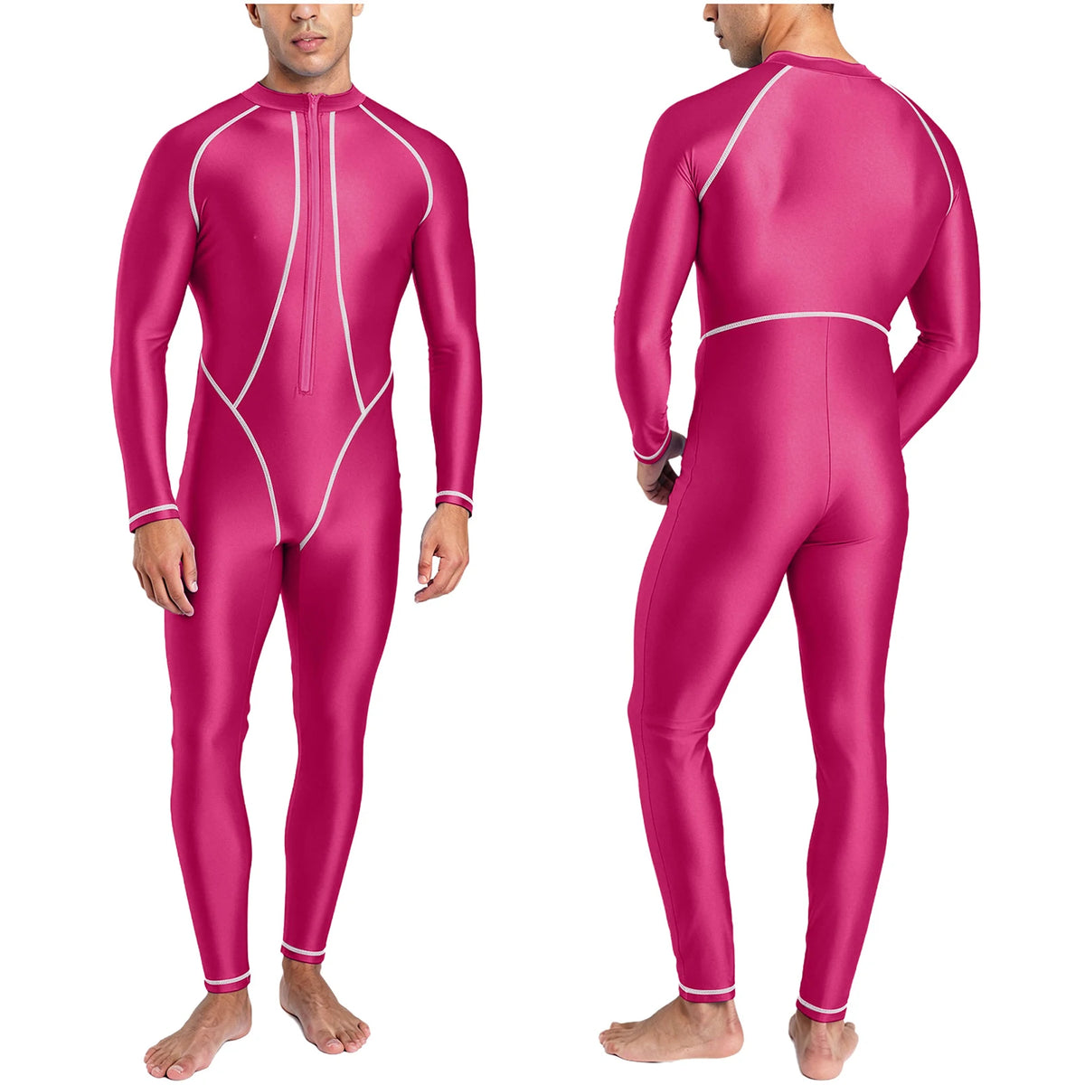 Men Swimwear Rash Guard Wetsuit Oil-shiny Zipper Jumpsuit Bathing Suit Beachwear for Beach Pool Diving Surfing Pool Water Sports