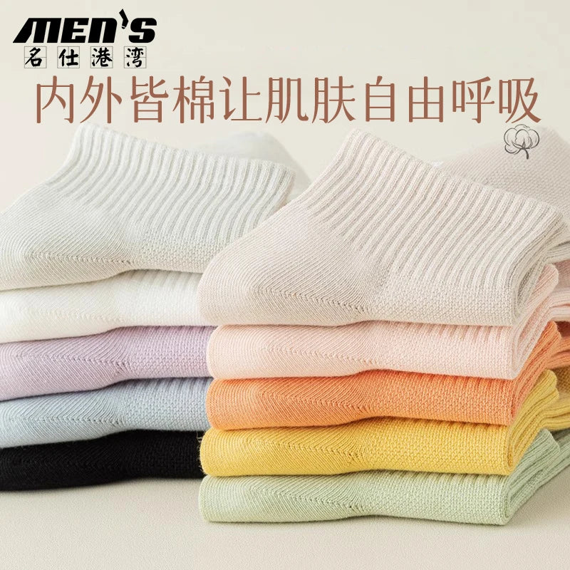 6 pairs of short socks for women, 100% cotton, sweat absorbing, summer thin design, mesh breathable, sports, short tube, low top