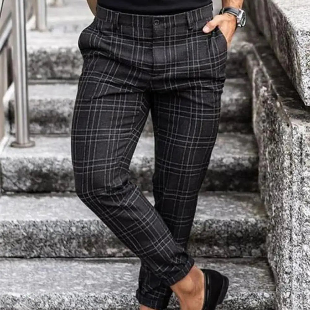 2025 Men Trousers Plaid Loose Autumn Winter Vintage Checkered Pants Men's Fashion Slim Fit Plaid Casual Pants Long Pencil Pants