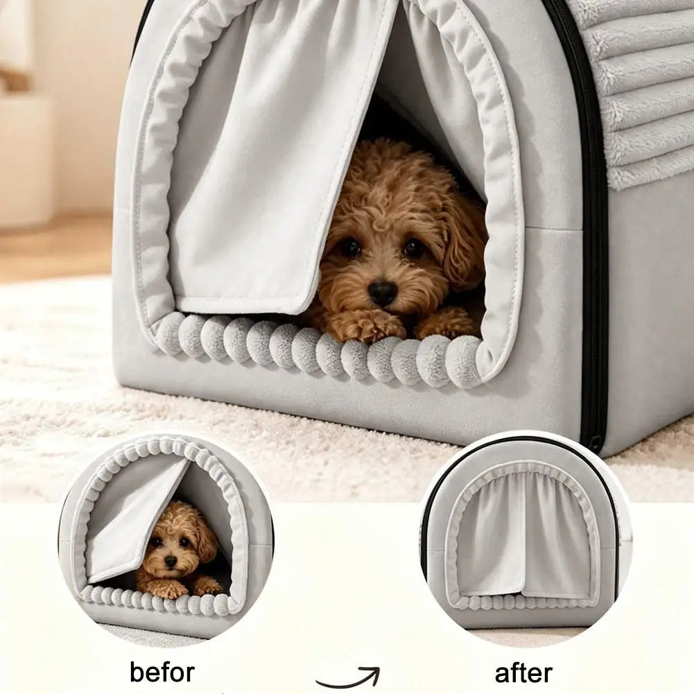 Winter Enclosed Pet Bed Thickened Portable Dog House & Cat Tent with Washable Bedding Needed Bed for Small Medium Large Dogs