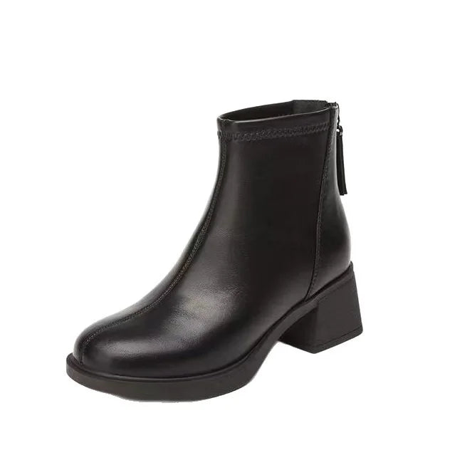 Women's Boots 2025 Autumn/Winter Mid Heel Plush Short Boots Women's Shoes New Single Boots French White Thin Boots Thick Heel