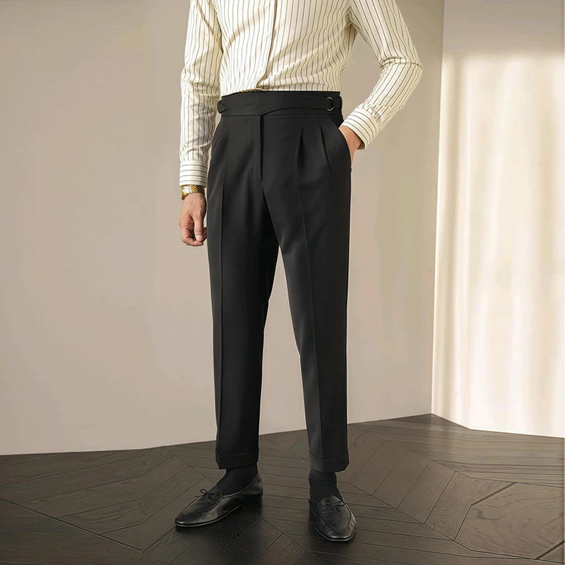 Men's Light Luxury Fitting Well Draped Baggy Suit Pants Casual Button-down Solid Color Straight Premium Elegant Dress Pants