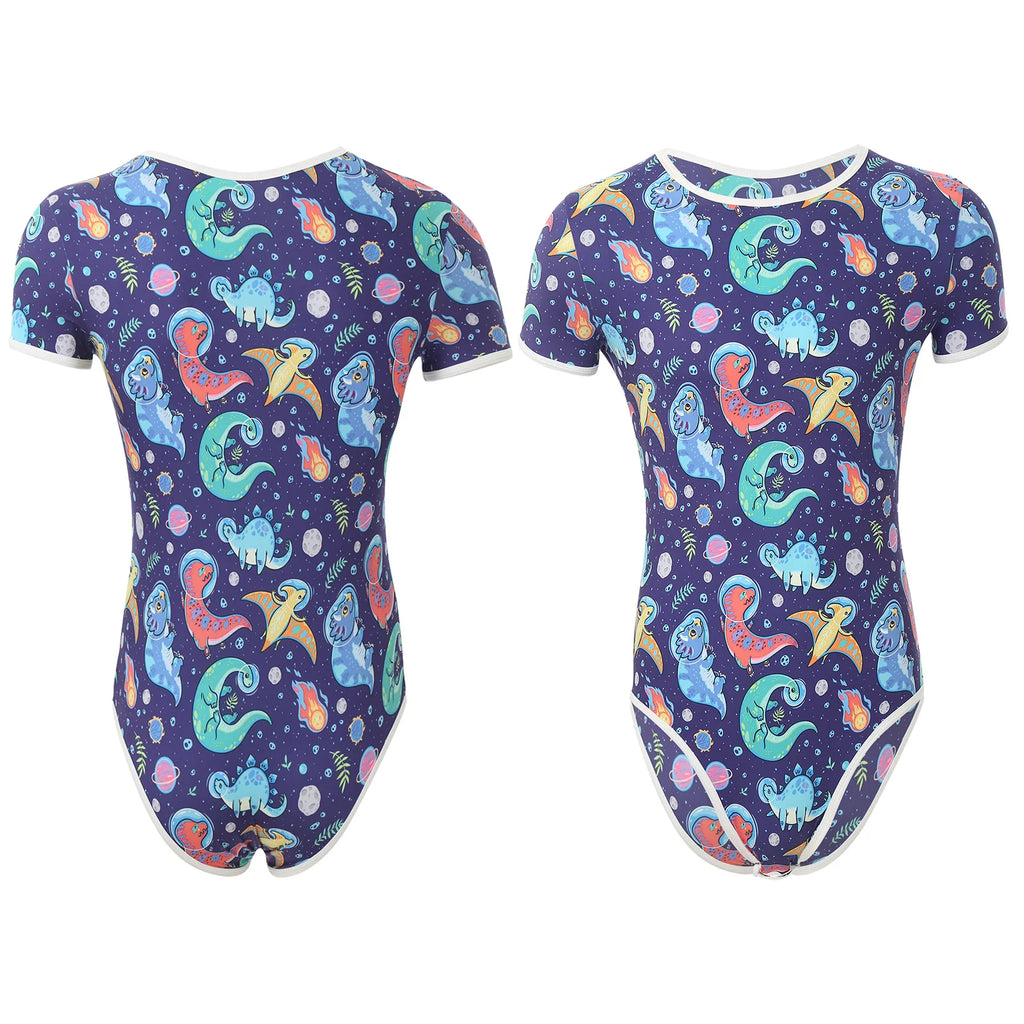 Mens Pajamas Bodysuit Sleepwear Cute Cartoon Print Short Sleeve Leotard Buttoned Crotch Diaper Rompers Pajama Swim Bathing Suit