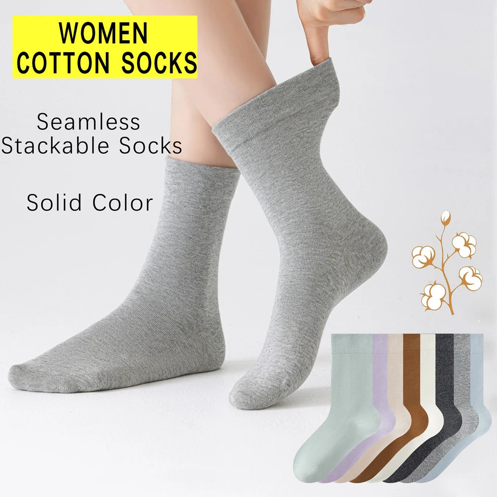Cotton Seamless Stackable Socks for Women - Wear as Slouch or Straight, Non-Binding Cuff, Ideal Gift for Elderly & Moms-to-Be