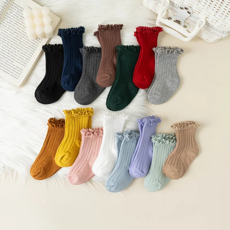 Kids Short Socks Ruffle Baby Girls Toddlers Cute Soft Cotton Sock Lace Flower Children School Uniform Socks For 0-8 Years