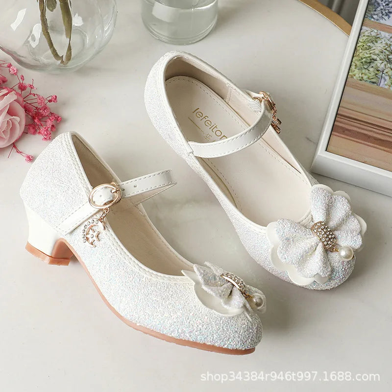 New Spring and Autumn Girls' High Heels Princess Dance Shoes Girls' Children's Shoes Shining Soft Leather Fashion Party Wedding