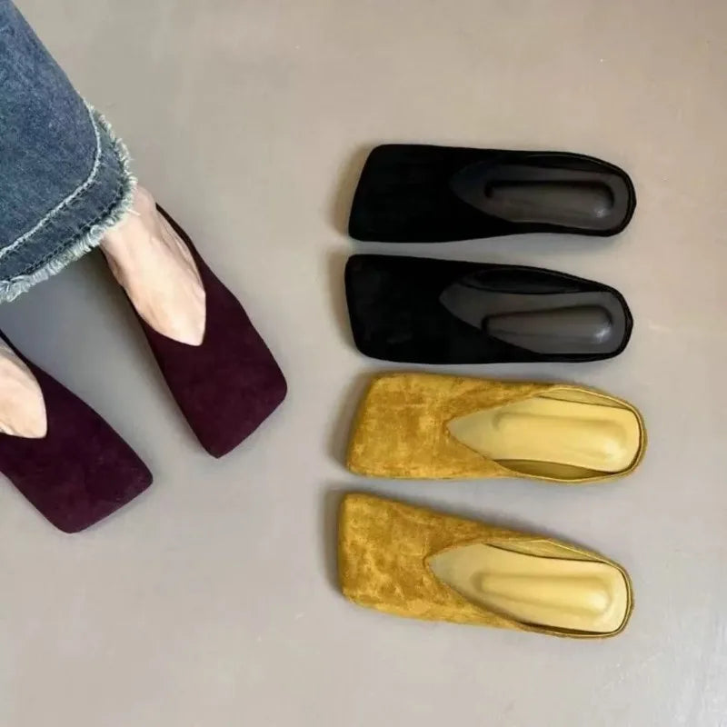 Loafers 2025 Spring New Slip-on Outside Square Toe Baotou Half Slippers for Women