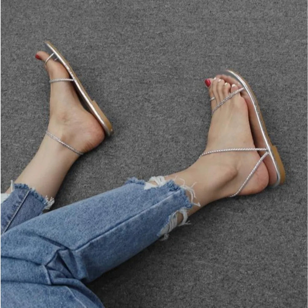 Women's Sandals 2026 Summer New Round Head Women's Sandals Fashionable and Versatile Flat Sandals for Women Zapatos De Mujer
