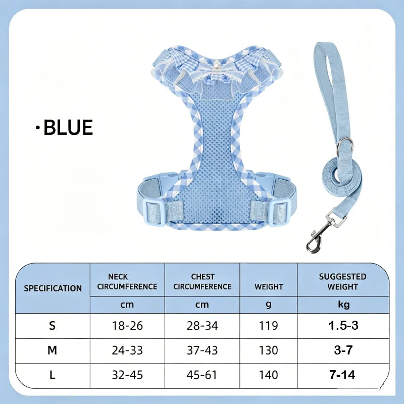 Pet Vest Harness Cute Lace Adjustable Pet Harness Soft Comfort Dog Vest Leash for Small Breed Puppies Daily Walking Stroll