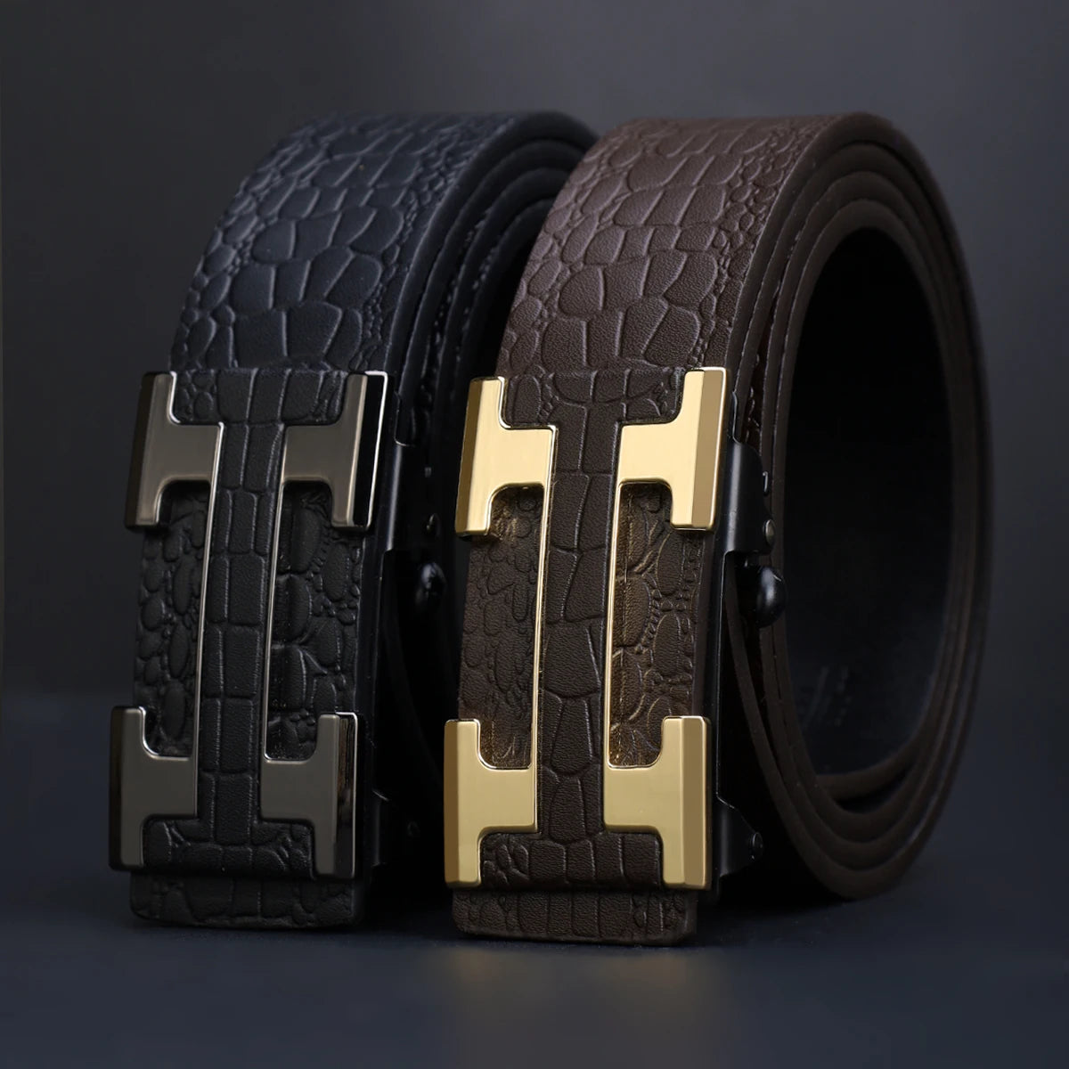 Men's Fashionable Work Business Belt with Metal Automatic Buckle Durable Everyday Use Design Perfect Gift Choice