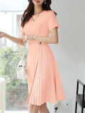 ZANZEA 2025 Elegant Pleated Dresses Women Summer Work OL Dress Stylish Short Sleeve Party Sundress Casual Patchwork Vestidos