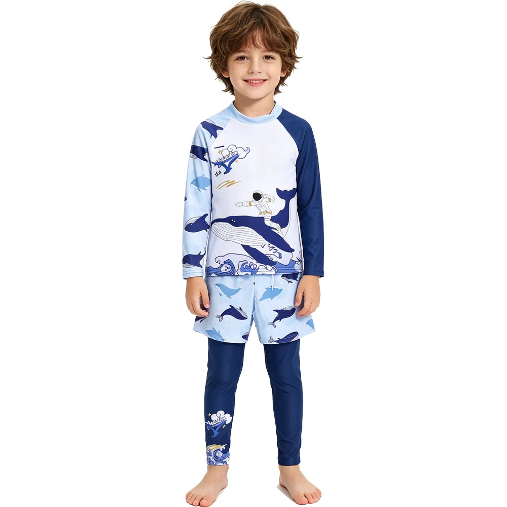 Swimming Suits Boys Toddler 2 3 4 5 6 7 8 9T Swimwear Cute Blue Black Long Sleeve Bathing Suit Shirt Trunks Pants Kid Sportswear