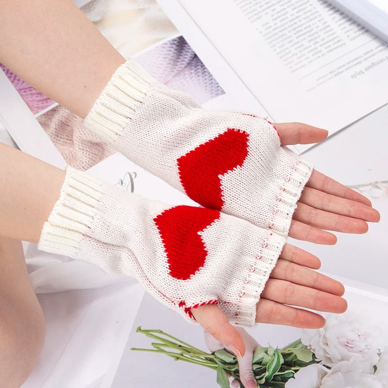 Women Gloves Stylish Hand Warmer Winter Glove Girls Arm Crochet Knitting Goth Lolita Heart Mitten Warm Fingerless Cosplay Gloves