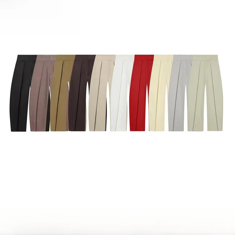 Fashionable Balloon Silhouette Pleated Pants Women's New Arrival Spring Summer Natural Waist Polyester Fiber Casual Trousers