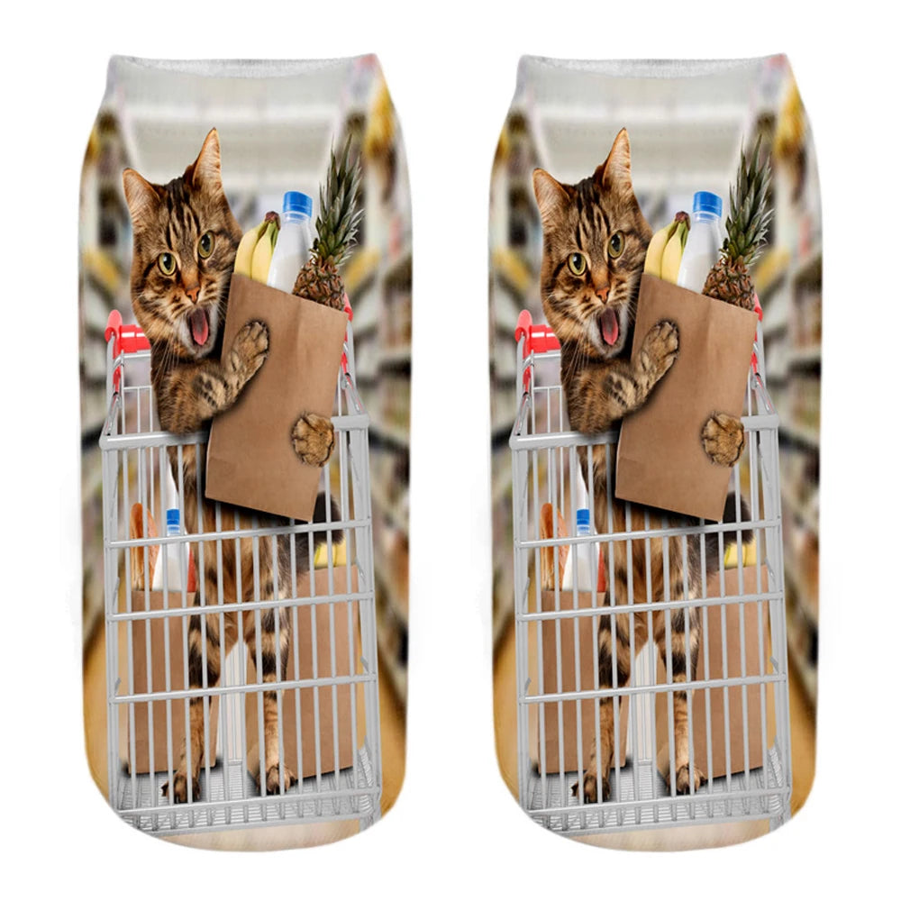 New Women Hot Sell 3D Printed Cool Fashion Funny Cats Cosplay Daily Life Story Socks Short Socks Art Novelty Xmas Gift Dropship