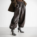 Women's Leather Pants with Drawstring and Tapered Cuffs New Style for Autumn and Winter 2025 Loose Fit.