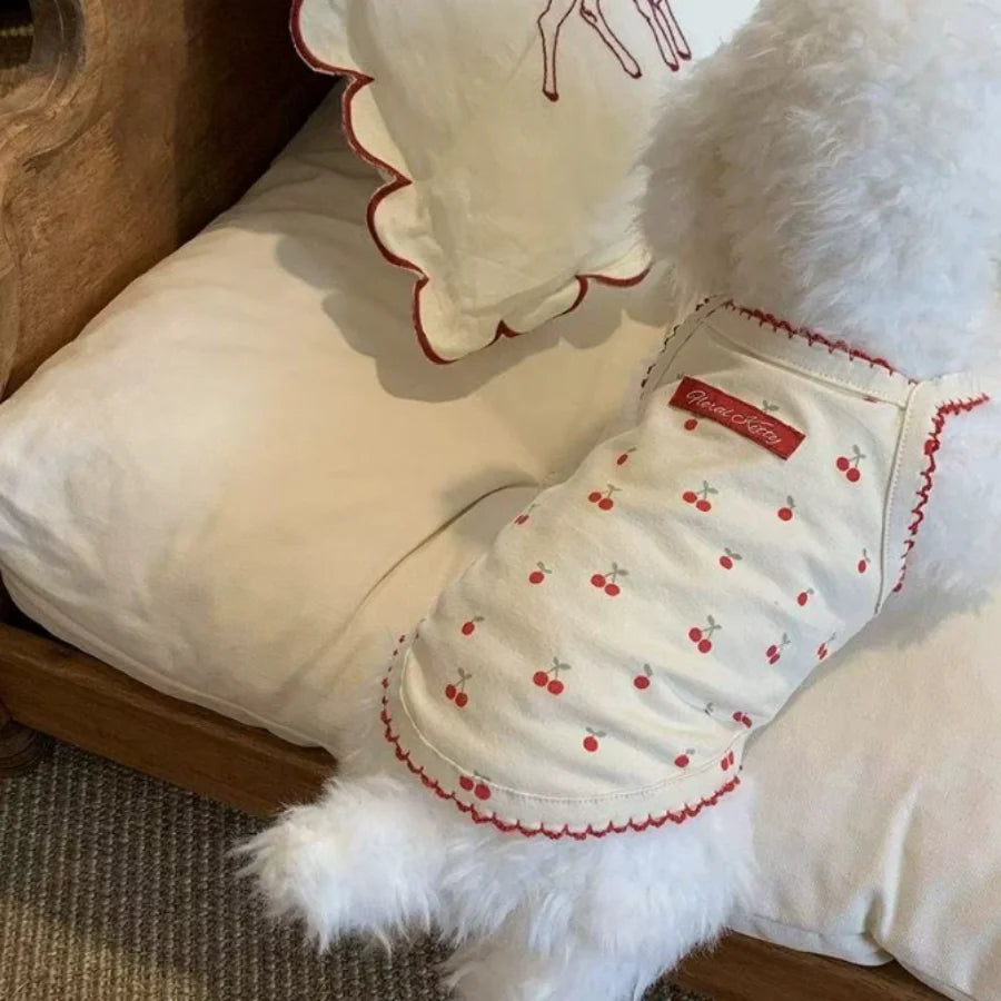 1pc Cute cherry print pet tank top, soft and skin friendly pet clothing