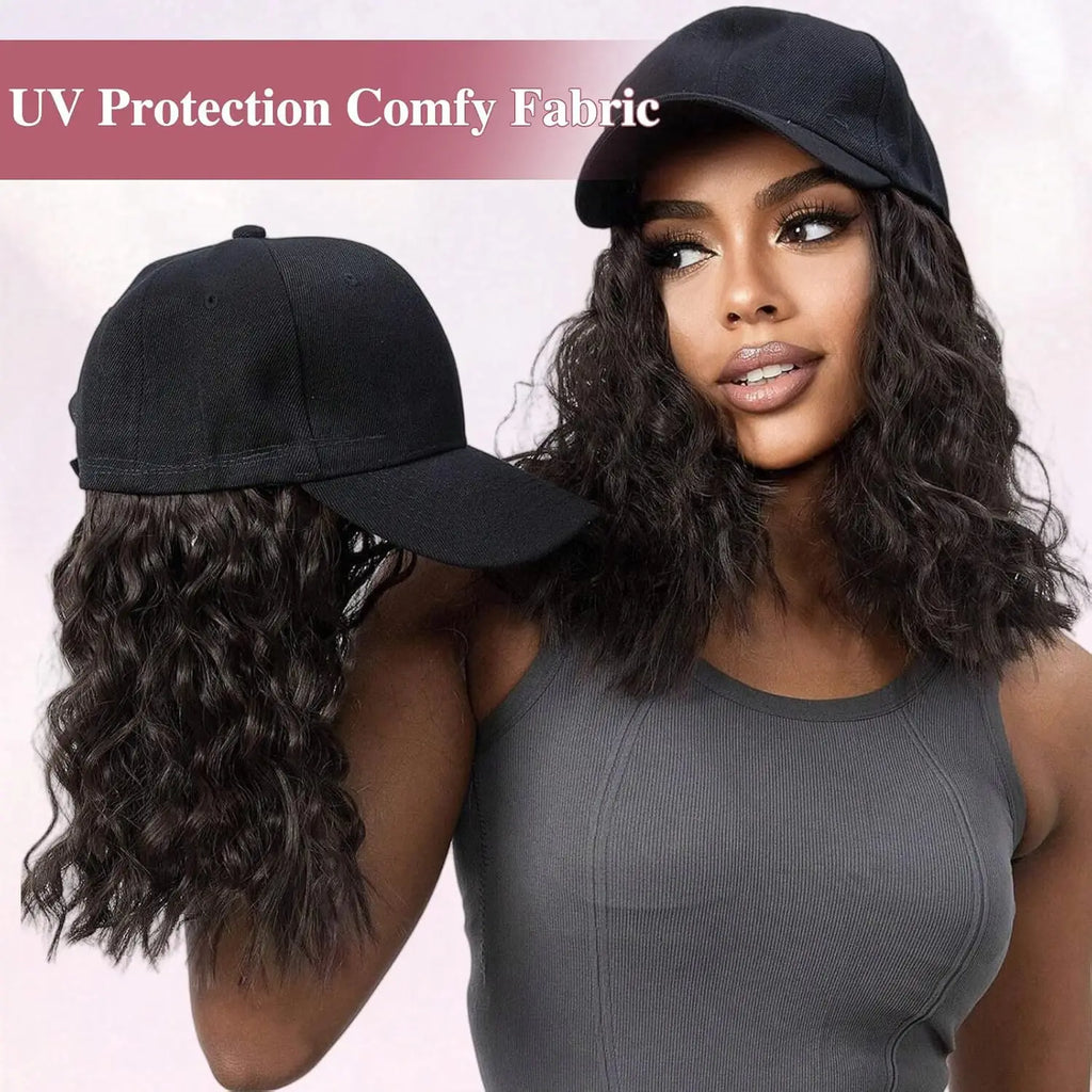 Hat Wig for Women Wig Cap with Curly Hair Extensions Hat with Hair Wave Adjustable Baseball Cap Wigs Synthetic Hat Wig