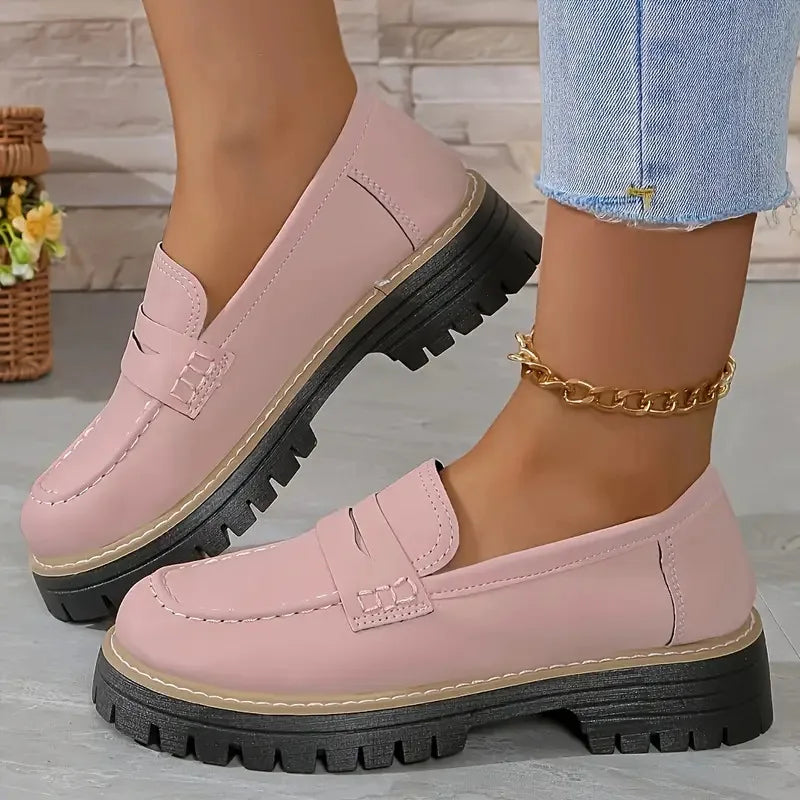 Woman platform Loafers Retro Autumn Ladies Large Size Frosted British Thick Heel Round Toe Rubber Outsole new Style Casual Shoes