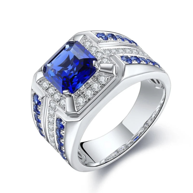European and American fashion new men's jewelry, inlaid with blue square zircon, grand luxury men's ring