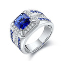 European and American fashion new men's jewelry, inlaid with blue square zircon, grand luxury men's ring