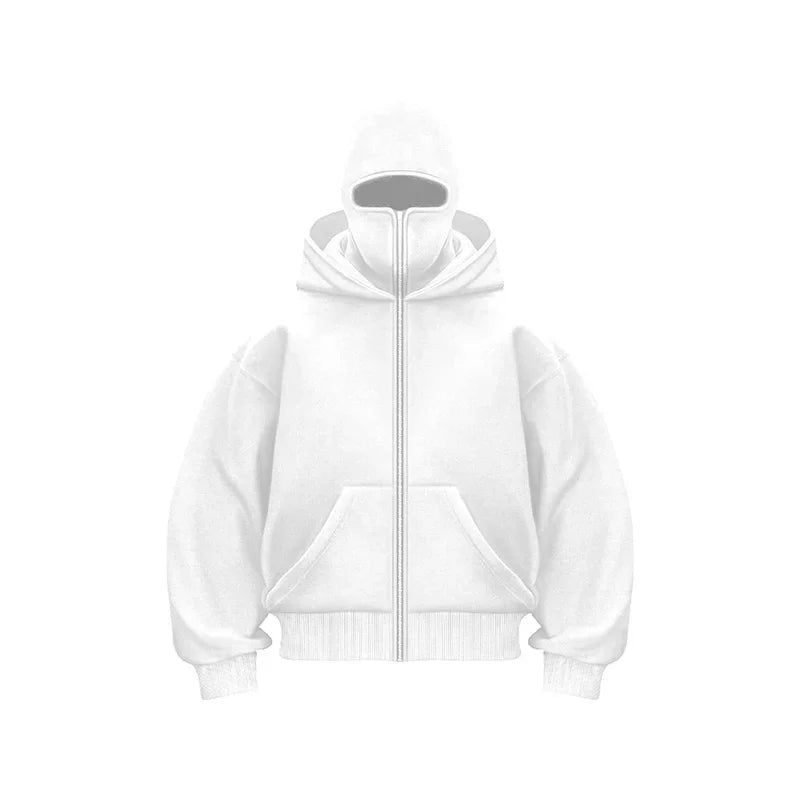 Balaclava Men Zip Hoodie Winter Warm Casual Sweatshirt Y2K with Hooded Face Mask Zipper Design Sports Jacket Outdoor Activities