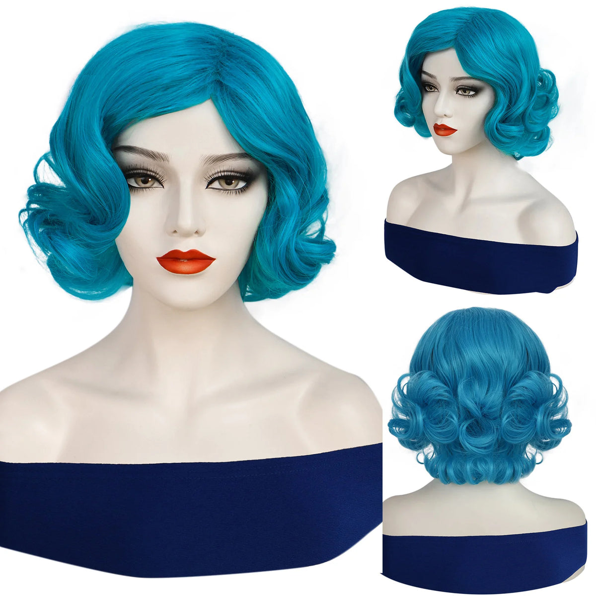 Women 1920s Wave Wig Vintage Flapper Multi Colored Cosplay Wig Synthetic Short Curly Hair Halloween Party Prop