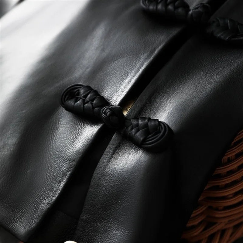 New Chinese Style Leather Vest Women Spring Autumn Fashion Buckle Collar Vests Ladies Retro Sleeveless Leather Waistcoat Jacket