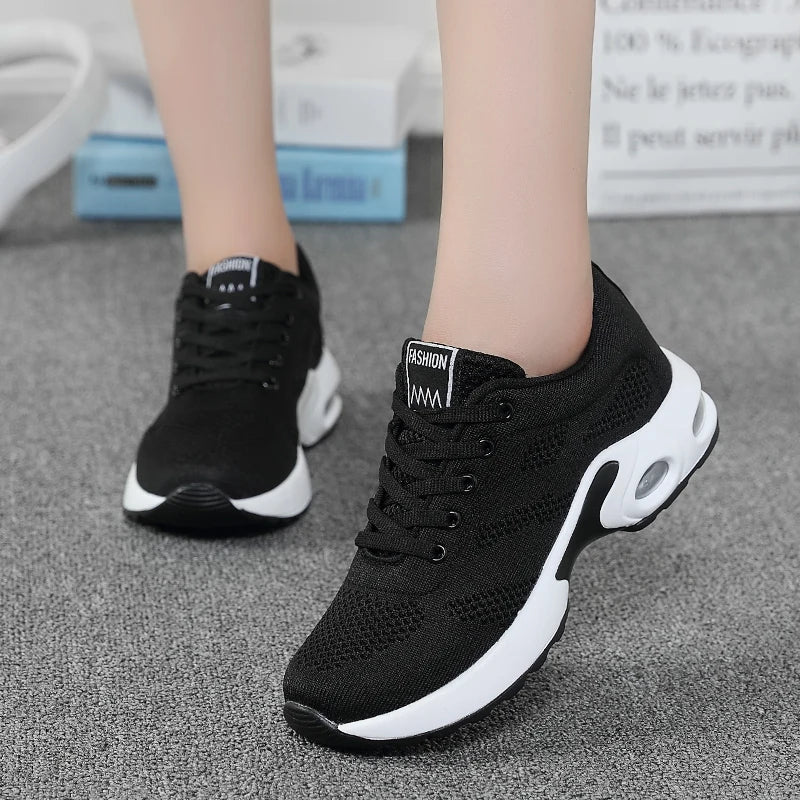 Fashion Women Lightweight Sneakers Breathable Mesh Comfort Running Shoes Air Cushion Training Shoes Casual Sports Shoes