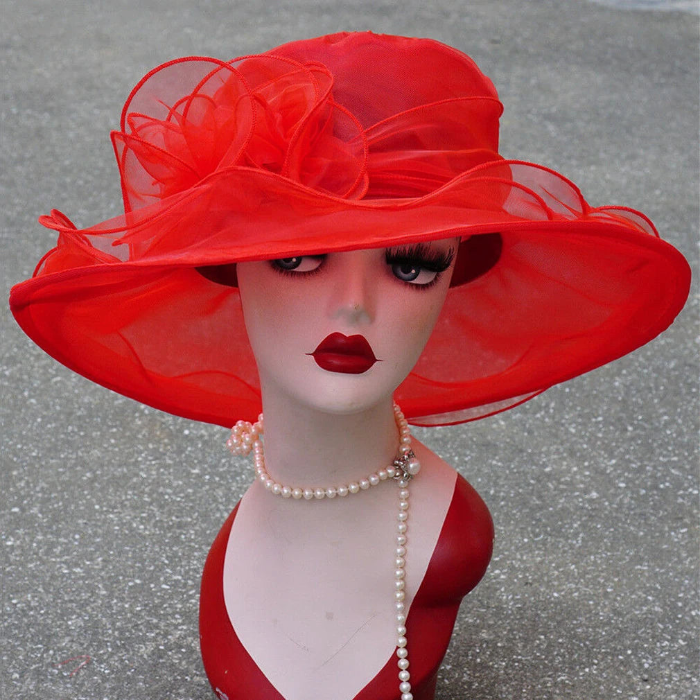 Wedding Hat for Women Elegant Flower Mesh Sunscreen Kentucky Derby and headgear Church Organza Purple Sunhats