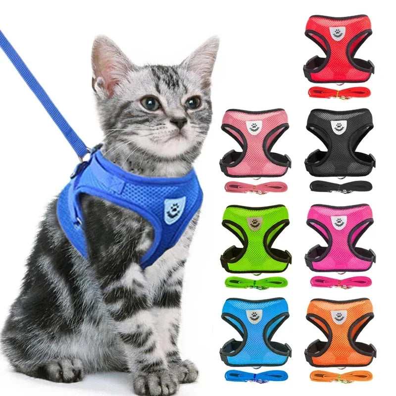 Breathable Mesh Pet Harness & Leash Set Adjustable Polyester Vest Harness with Collar Suitable for Cats Puppies Small Medium Dog