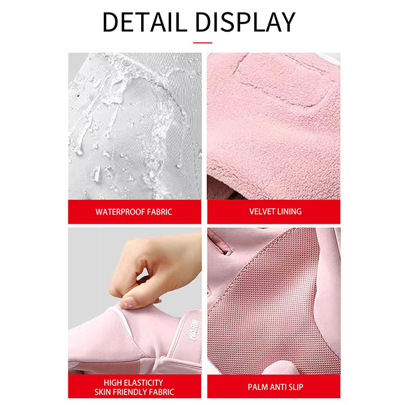 Women Winter Warm Gloves Cold Resistant Flip Touch Screen Windproof Anti‑Slip Adjustable Cuff for Skiing Cycling Outdoor Sports