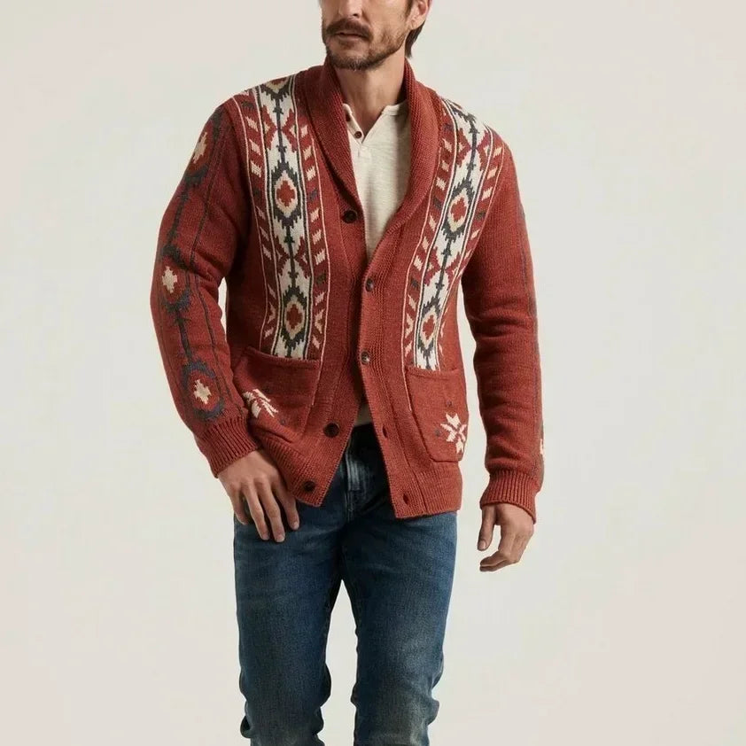 2026 Autumn/Winter Men's Sweaters Lapel Retro Jacquard Sweater Coats Man Knitted Cardigan Thicker Warm Sweater for Men's Jacket