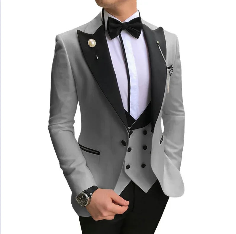 2024 Men 3 Pieces Suits For Men Custom Made Groom Groomsmen Tuxedos Wedding Men Suit Terno Masculino ( Jacket+Pants+Vest )